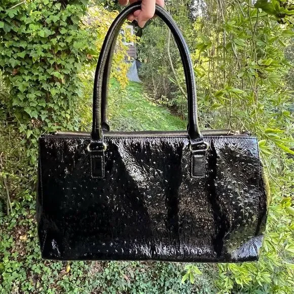 Kate Spade Black Ostrich-Embossed Leather Tote Bag Black w Gold Hardware NWOT